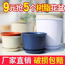 New upscale eco-friendly resin flower pot thickened imitation ceramic table top green plant plastic multi-meat green Laura Balcony Decoration