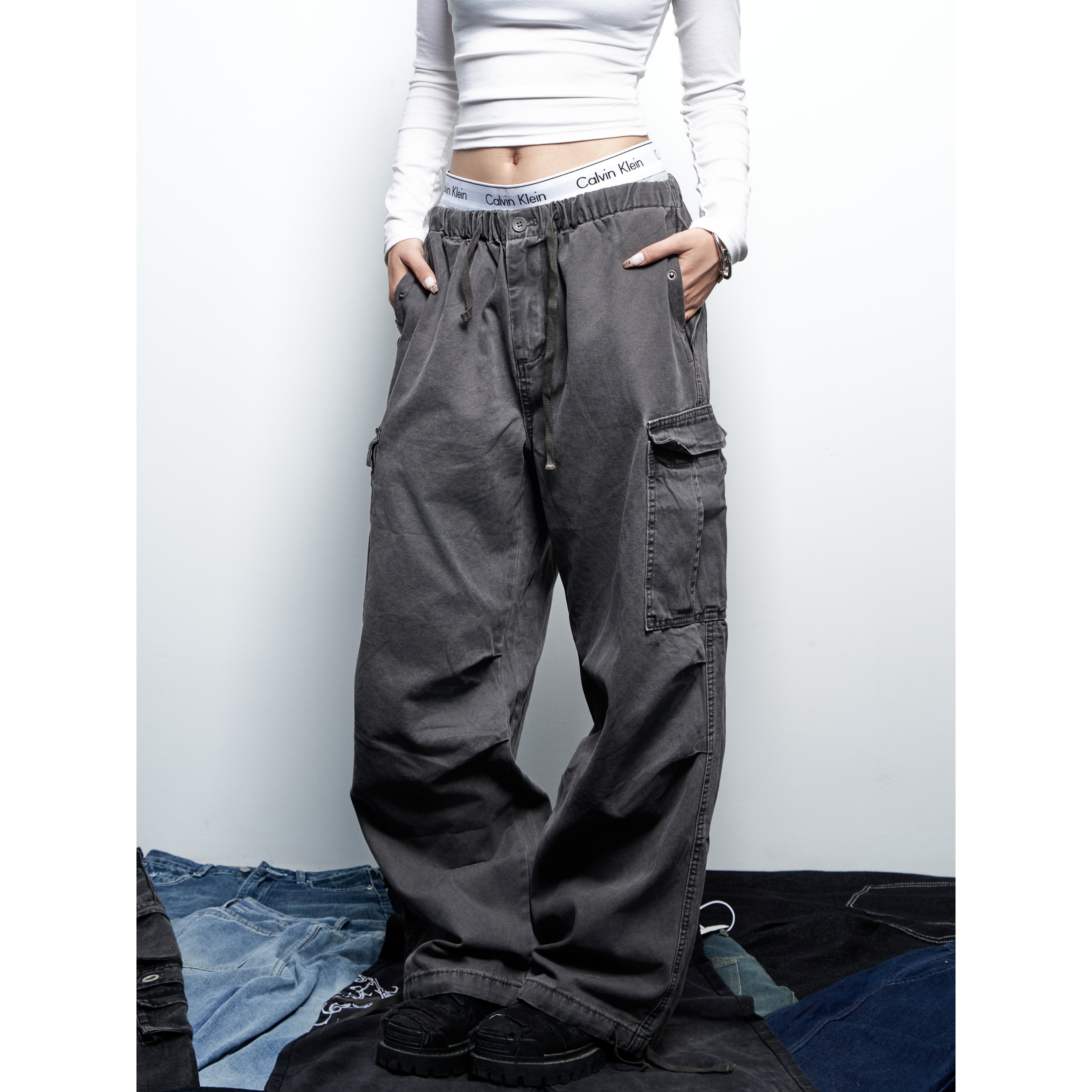 SAIMT美式复古多口袋工装裤女宽松阔腿休闲裤工装风,淘宝优惠券,粉丝福利购,淘宝优惠卷