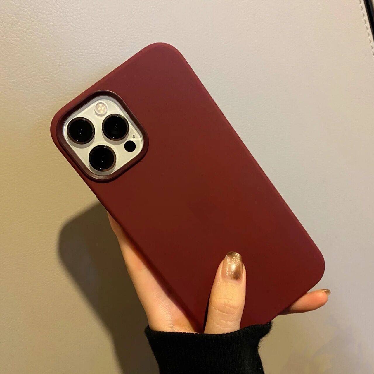 梅子色适用苹果16promax手机壳15简约14纯色12液态iphone13promax - 图0