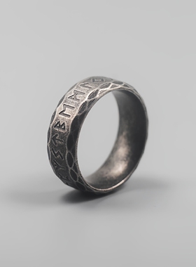 欧美复古风维京文钛钢宽戒指