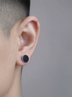 925纯银耳钉男款简约个性圆形