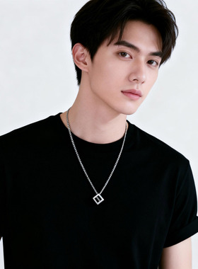 魔方设计潮男项链欧美镂空挂坠