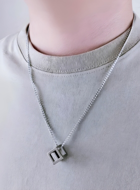 魔方设计潮男项链欧美镂空挂坠