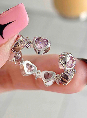 少女粉钻爱心戒指女小众设计高级感轻奢精致开口可调节戒指冷清风