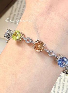 新款高级感八角千禧玫瑰切坦桑蓝手链镶嵌高碳钻玫瑰花苹果绿