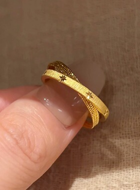 保色沙金镀24k水星记小双环行星系戒指vintager中古金食指戒