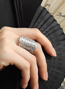 镀银新中式苗族铜鼓花戒指简约高级感花纹时尚百搭创意厂家直销