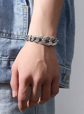 潮流饰品男士个性霸气六字真言平安纹转运银手链复古链节日礼物