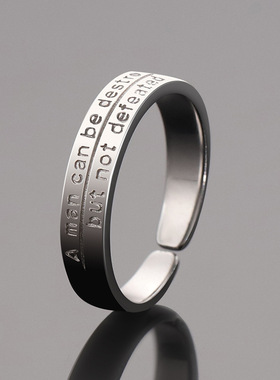 复古老人与海戒指男士单身戒潮流个性开口指环时尚嘻哈风字母戒指