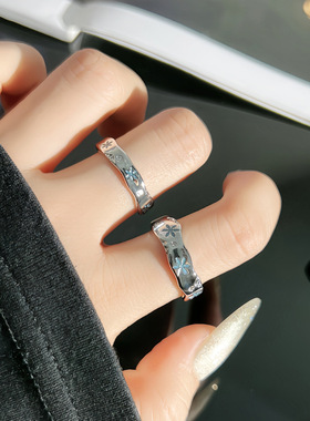 小众设计蓝色雪花个性滴釉情侣对戒ins冷淡风简约百搭时尚戒指潮