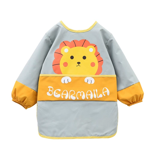 Детский водонепроницаемый длинный слюнявчик для мальчиков, демисезонное термобелье, лонгслив, нагрудник, анти-грязь, с карманом, сзади на завязках