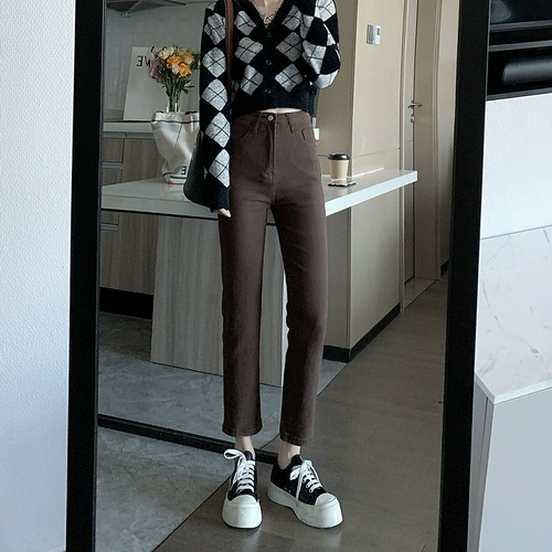 Прямые свободные джинсы, осенние черные штаны, высокая талия, подходит для подростков