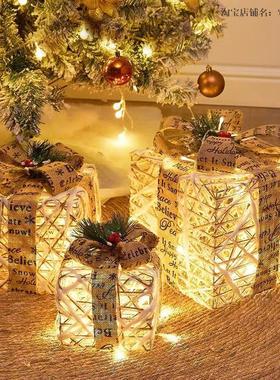 圣诞节植绒发光蝴蝶结礼盒网红店铺橱窗堆头氛围摆件商场场景布置