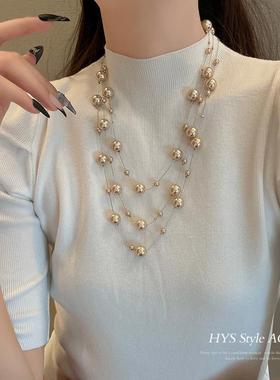 长珍珠项链2025新款爆款轻奢女高级感香槟珠子毛衣链叠戴饰品配饰