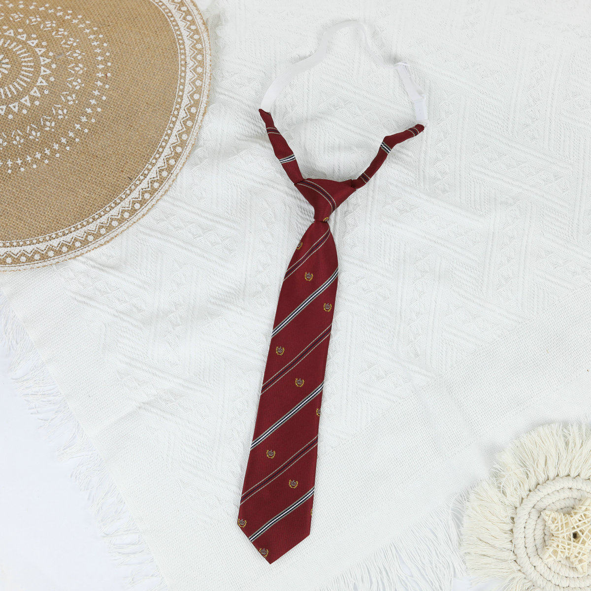 Cyanotic gold and red striped lazy Japanese tie
