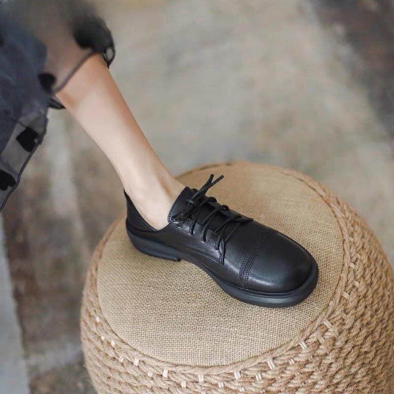香港全真皮小皮鞋女2024春秋新款英伦单鞋女系带平底乐福鞋工作鞋,淘宝优惠券,粉丝福利购,淘宝优惠卷