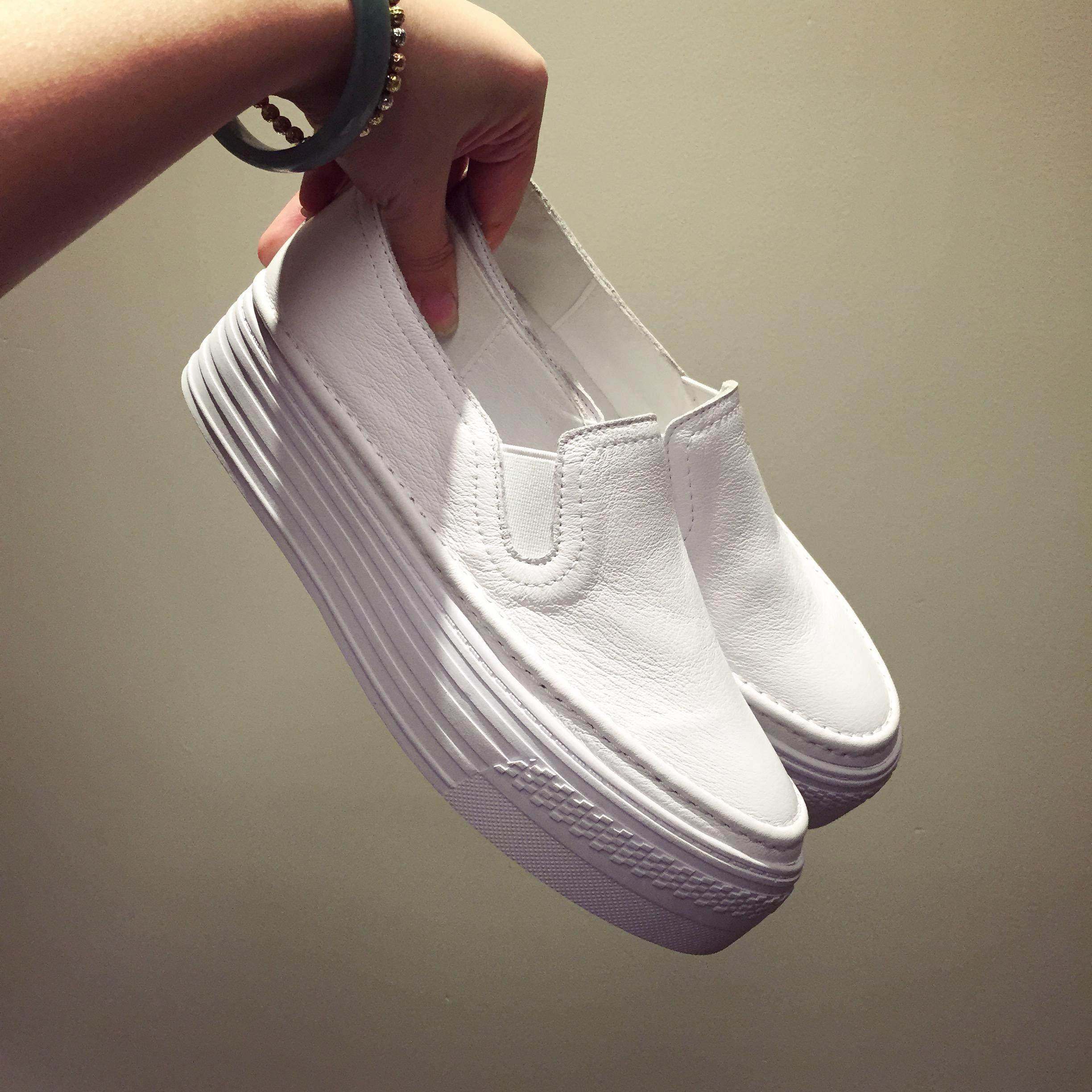 香港潮牌春秋新款松糕鞋厚底小白鞋平底真皮乐福鞋增高鞋时尚女鞋,淘宝优惠券,粉丝福利购,淘宝优惠卷