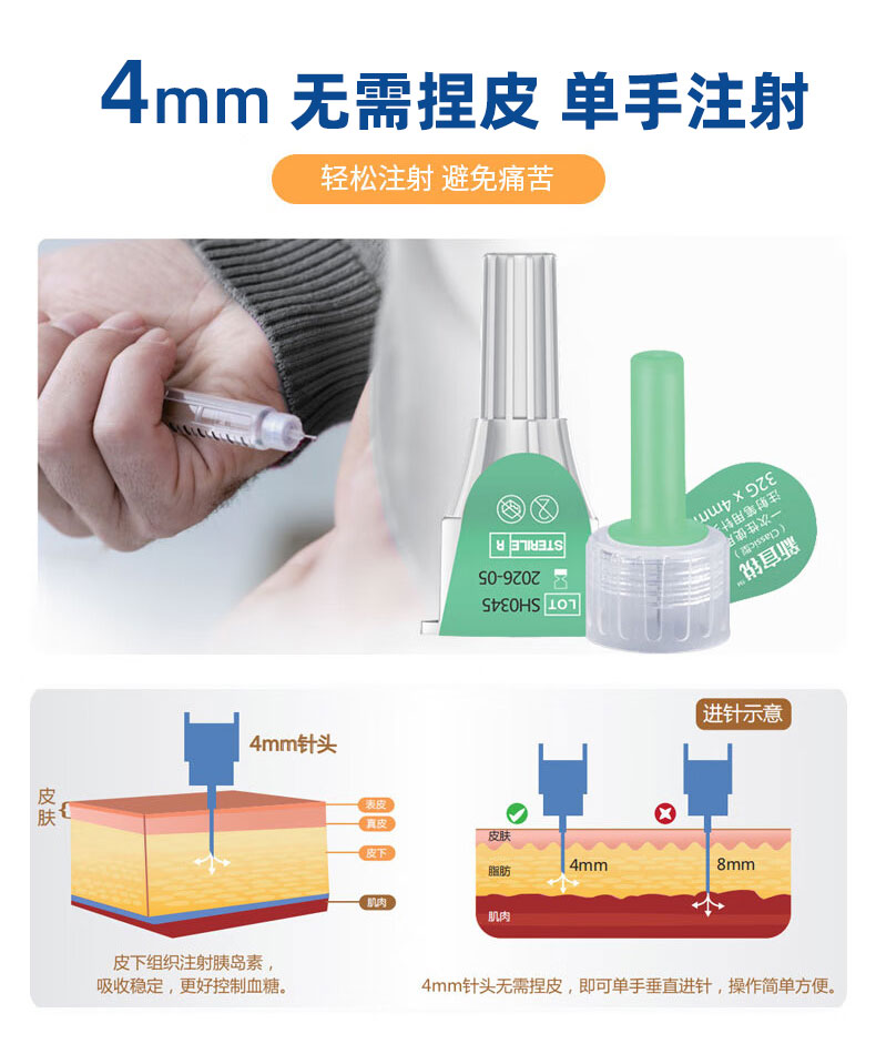 新宜锐胰岛素针头4mm通用糖尿病家用5mm 6胰岛素注射笔一次性针头-图0