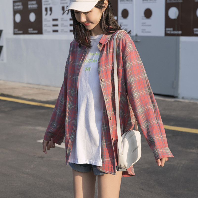 2020春秋格子韩版长袖设计感bf衬衫 耶芙茹衬衫