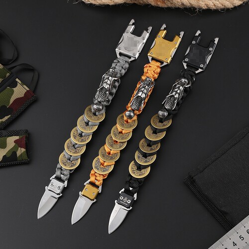 新品伞绳手链小刀多功能荒野求生装备防身战术随身户外生存手环刀 - 图0