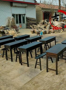 老式课桌民俗老物件8090年代学生书桌整套课桌椅子怀旧装饰摆饰