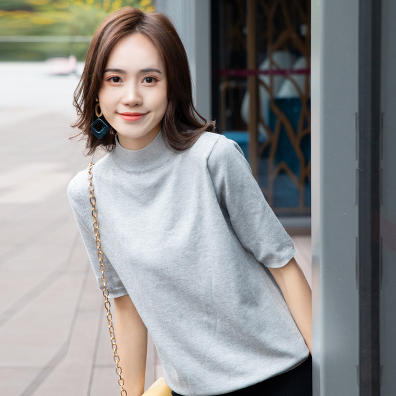 大码早秋中袖半高领宽松打底针织衫 颜筱毛针织衫