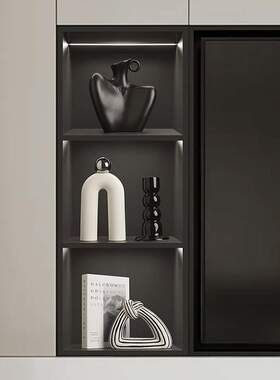 贝汉美中古高级感艺术软装饰品陶瓷摆件轻奢样板间酒店电视柜摆设