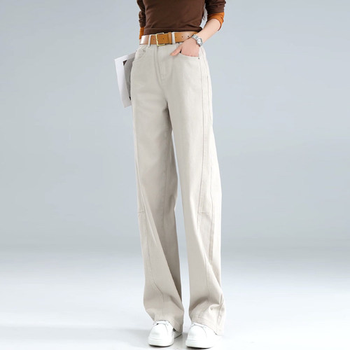 橙色软牛仔弯刀裤女春季2026新款高腰显瘦慵懒风直筒阔腿裤子春秋 - 图1