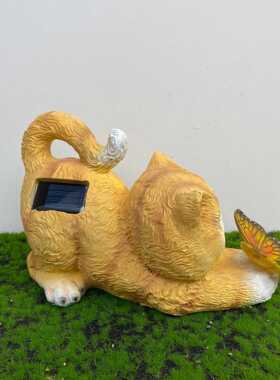 太阳能树脂灯户外树脂工艺品花园雕像猫咪蝴蝶装饰庭院灯花园摆件