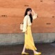 French high-end long-sleeved shirt and yellow tie skirt