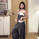 Korean style hot girl contrasting color top high waist slimming wide leg pants