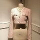French style waist-cinching dress + pink jacket
