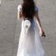 French gentle style puff sleeve top and high waist skirt