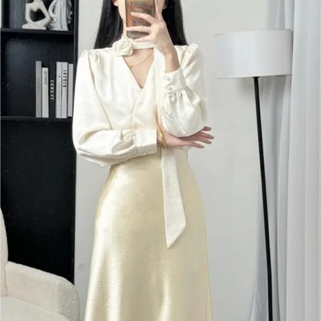 Long-sleeved shirt top high waist slimming skirt suit