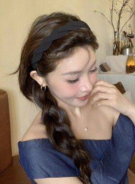 网红辣妹布艺编织褶皱发箍女高颅顶高级感发卡麻花波浪头箍头饰女