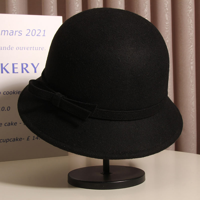 秋冬赫本风羊毛呢法式复古渔夫帽 古仙蔓帽子