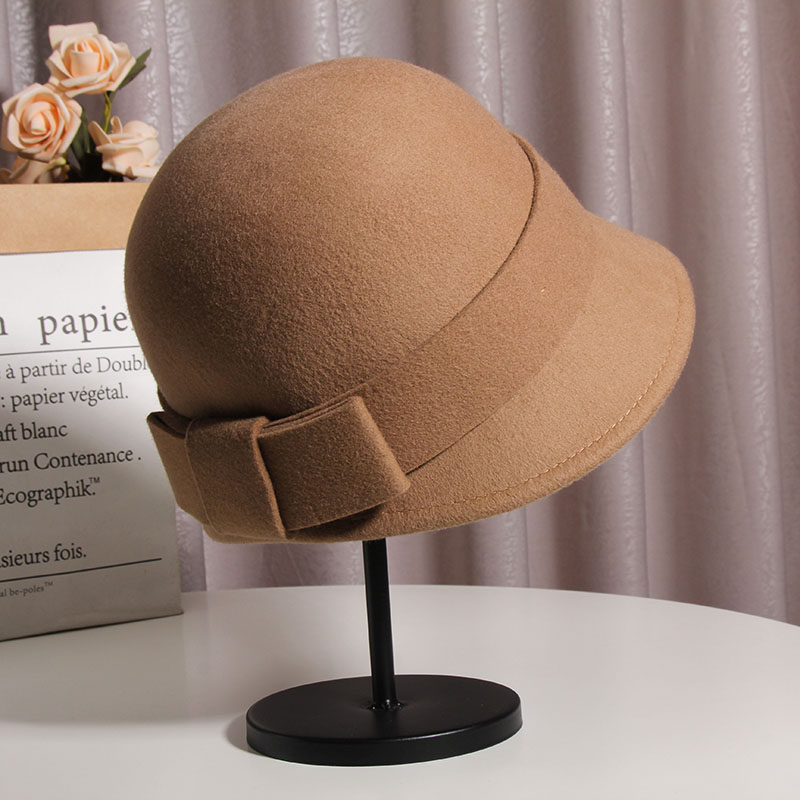 秋冬韩版蝴蝶结羊毛呢英伦渔夫帽 古仙蔓帽子