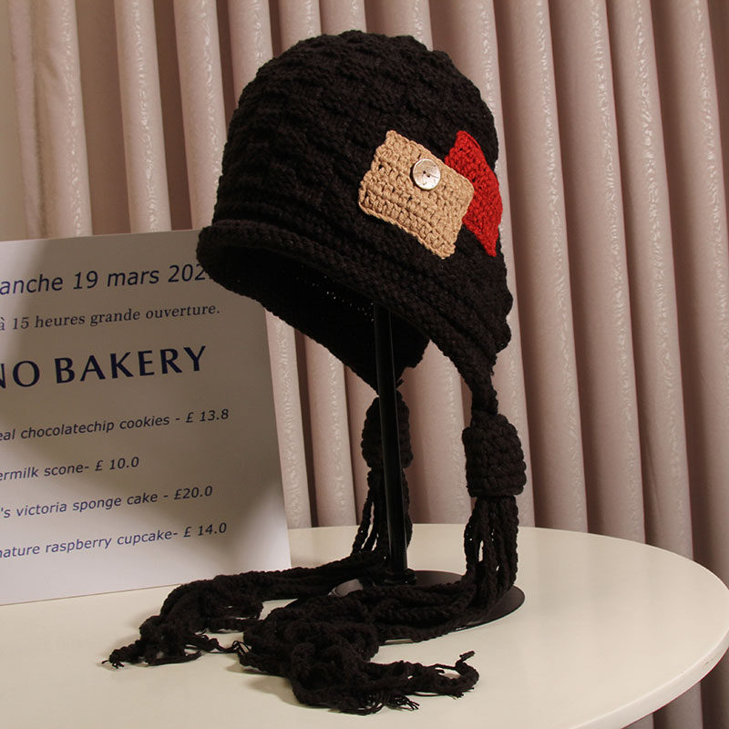 韩版流苏时尚潮流雷锋帽女秋冬保暖手工针织毛线帽百搭套头护耳帽,淘宝优惠券,粉丝福利购,淘宝优惠卷