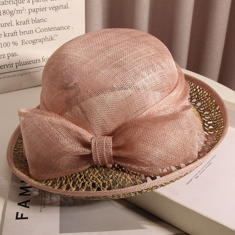 英伦复古优雅蝴蝶结麻纱夏防晒礼帽 古仙蔓帽子