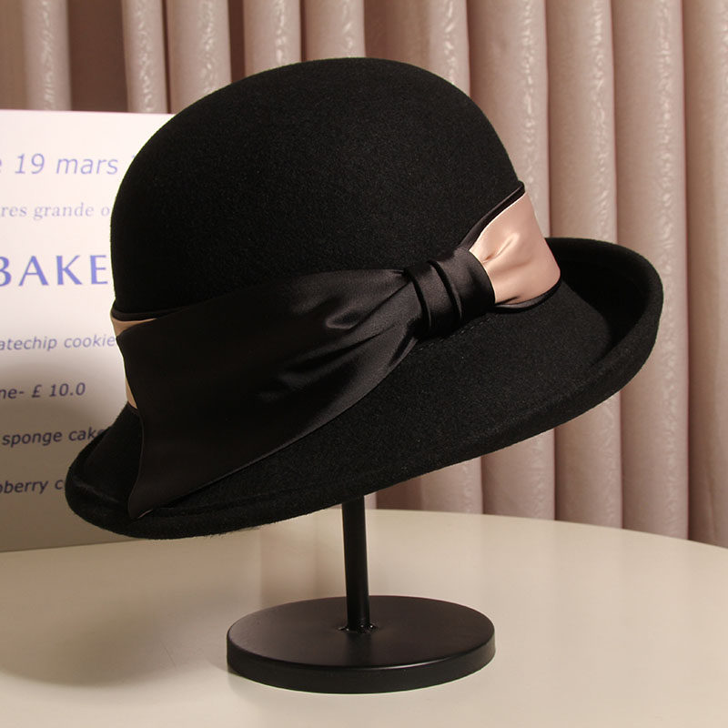 法式赫本风羊毛呢秋冬卷边渔夫帽 古仙蔓帽子