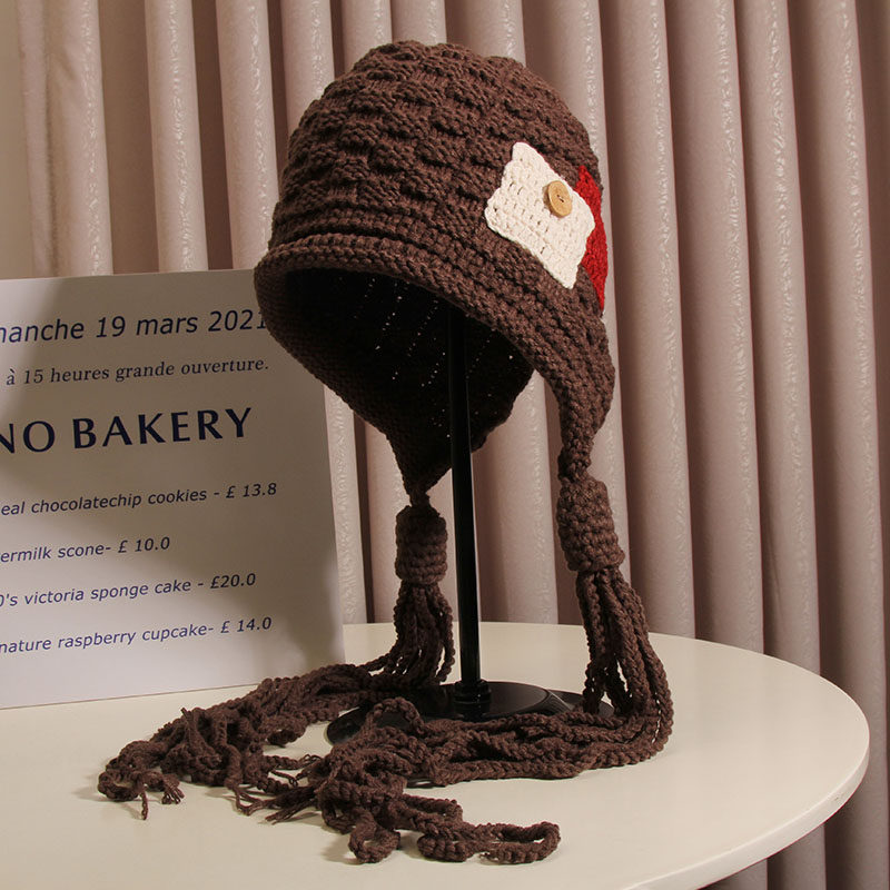 韩版流苏时尚潮流雷锋帽女秋冬保暖手工针织毛线帽百搭套头护耳帽,淘宝优惠券,粉丝福利购,淘宝优惠卷