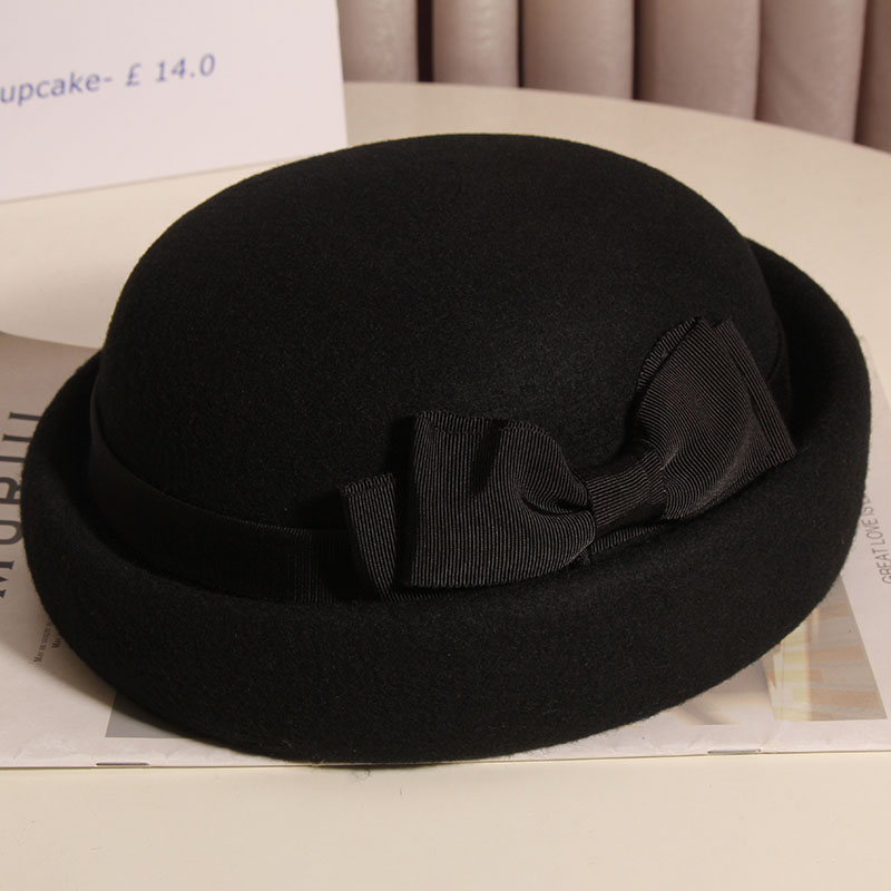 法式优雅蝴蝶结羊毛呢秋冬贝雷帽 古仙蔓帽子