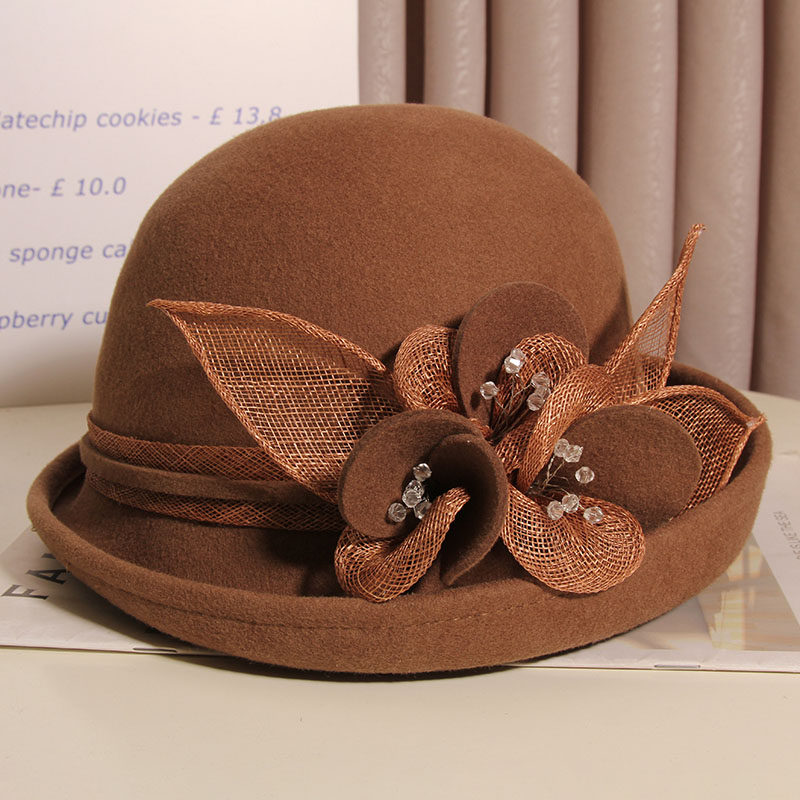 秋冬英伦复古羊毛呢卷边渔夫盆帽 古仙蔓帽子