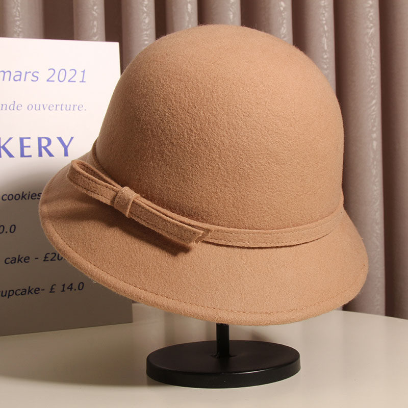 秋冬赫本风羊毛呢法式复古渔夫帽 古仙蔓帽子