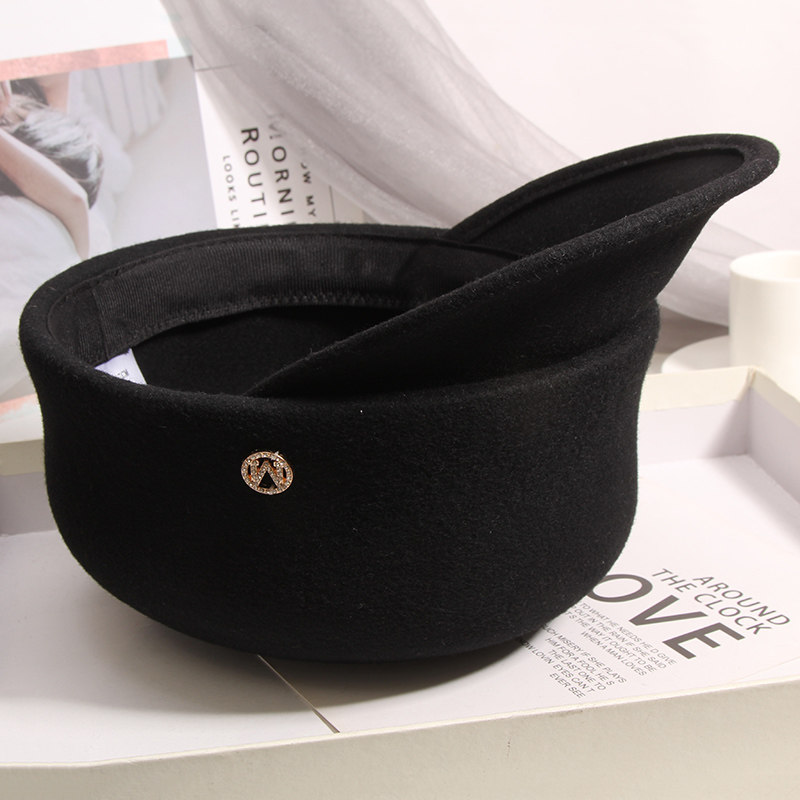 秋冬羊毛呢水钻英伦名媛字母鸭舌帽 古仙蔓帽子