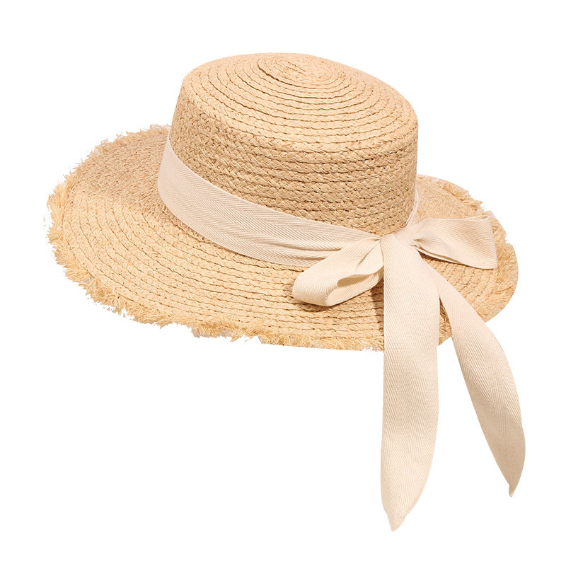 韩版拉菲蝴蝶结毛边礼帽女沙滩帽 古仙蔓帽子