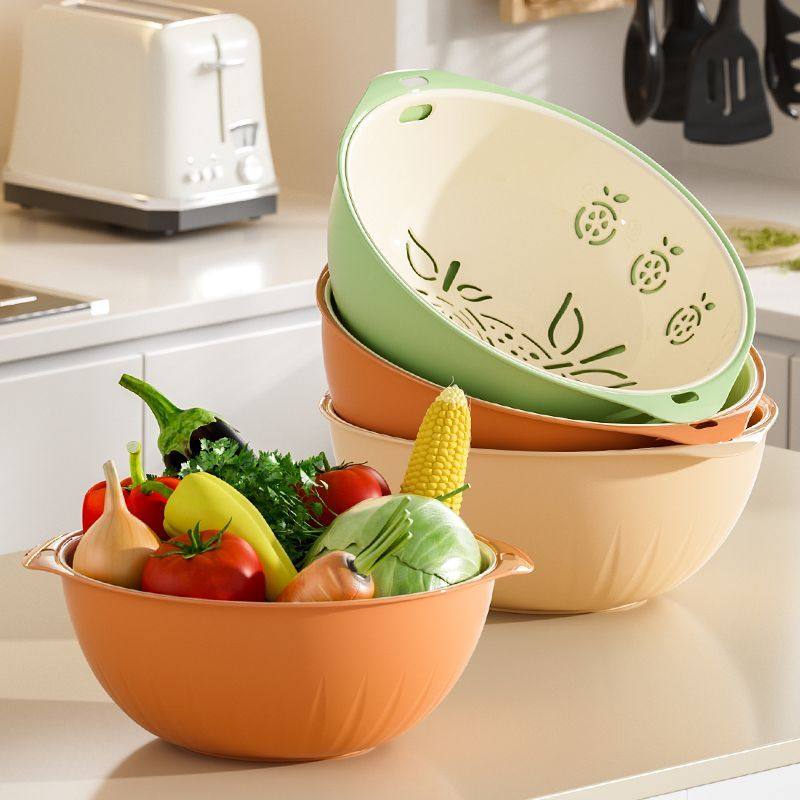 2026新款洗菜篮子洗菜盆双层沥水篮水果盘客厅家用双件套厨房洗菜,淘宝优惠券,粉丝福利购,淘宝优惠卷