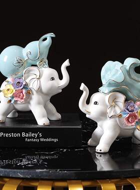 厂价陶瓷大象摆件一对葫芦白菜家居办公桌面创意白色工艺品礼