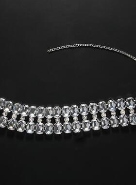 欧美夸张多排水钻颈链轻奢高级感个性满钻锁骨链女颈带简约高级