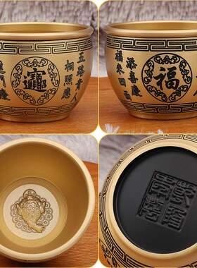 黄铜画黑八宝米缸聚财聚宝盆百福铜缸存钱罐摆件家居店铺开业礼物